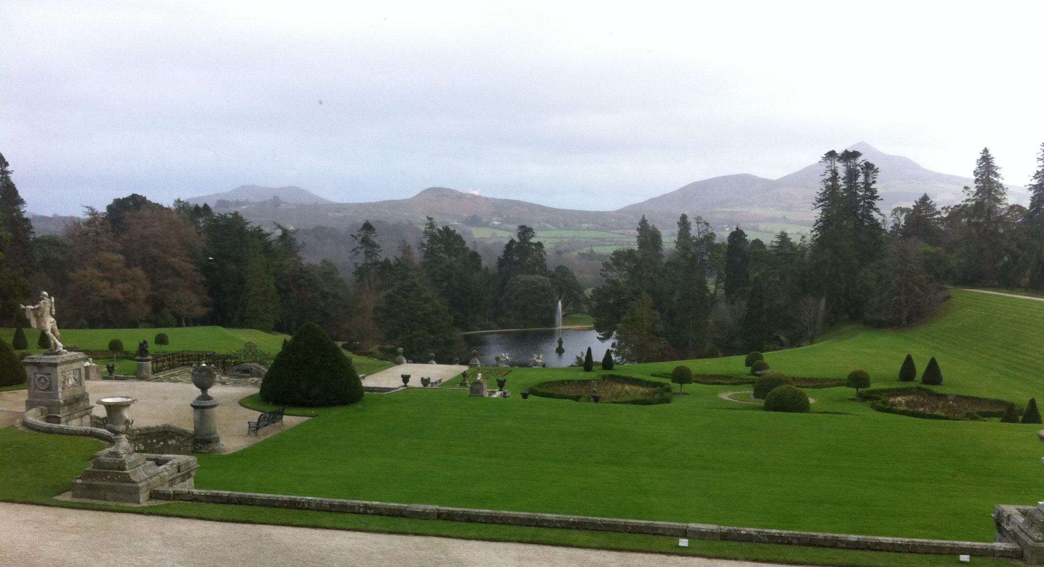Wicklow Powerscourt gardens and Powerscourt waterfall: view from the main house