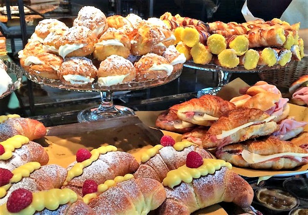 typical Italian breakfast with pastries and tarts