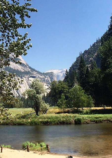 Housekeeping camp is along the Merced river, in this photo, and is one of the best places to stay in Yosemite Valley if you like camping