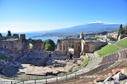 What to do in Taormina sicily:Greek theatre with Mount bEtna as backdrop