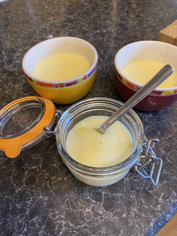 Crema pasticcera, Ityaian pastry cream in mason jar and individual small cups
