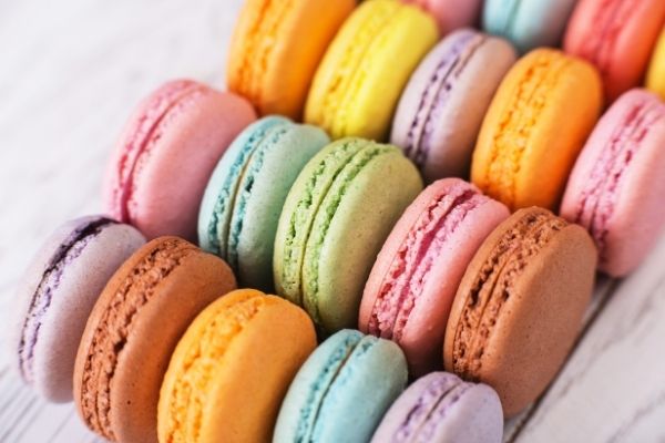 rainbow colored French macaroons