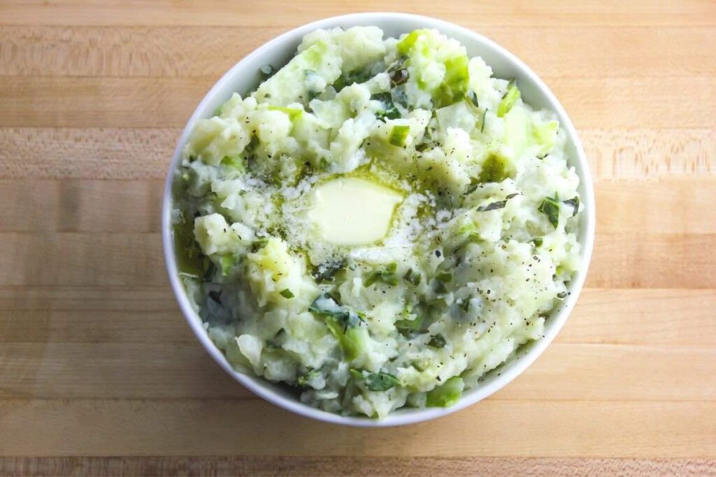 irish colcannon in white bowl