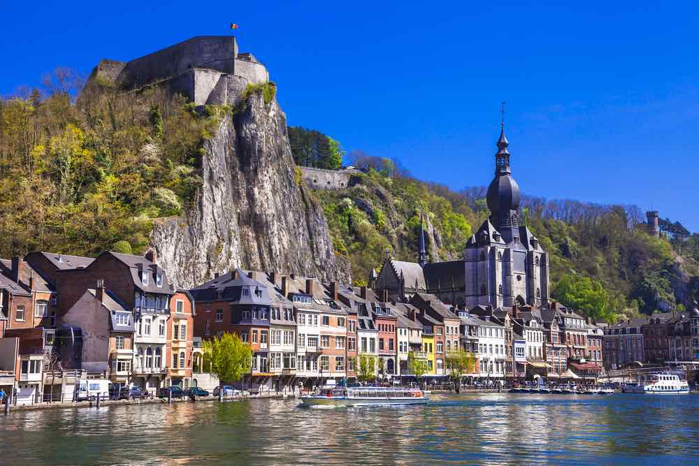 The town of Dinant, in Belgium: row of houses overlooking the river