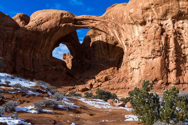 Arches national Park in winter with snow