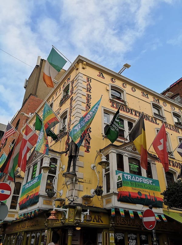 Pub in Temple Bar Dublin with flags