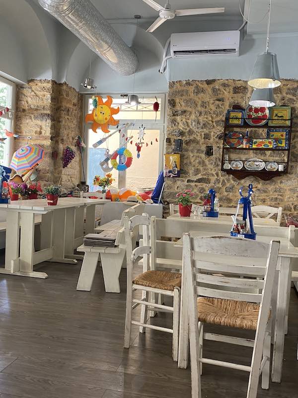 The colorful interior of the gyros restaurant in Nafplio where we ate with our kids