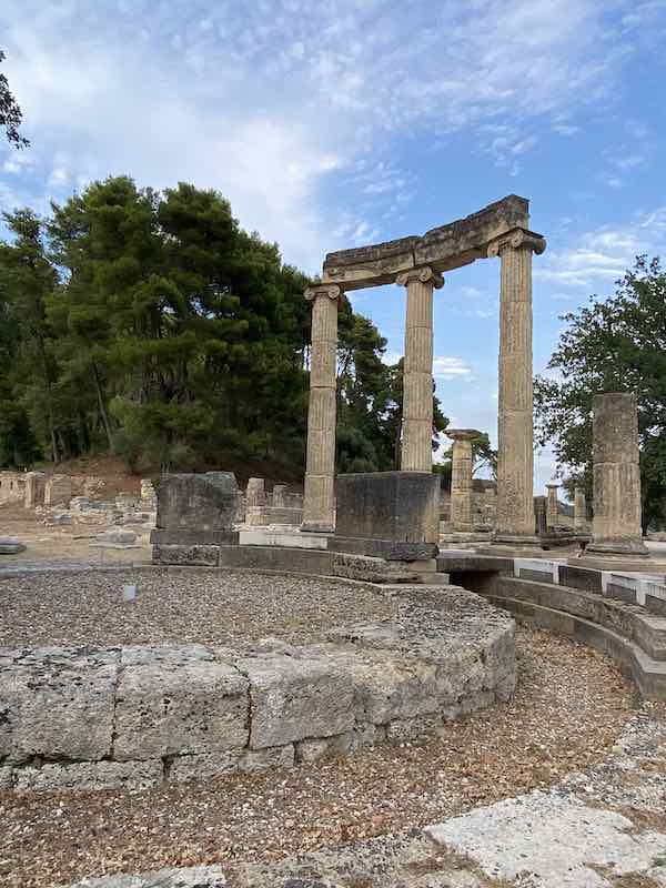 Detail of round temple in Olympia, Greece, with columns