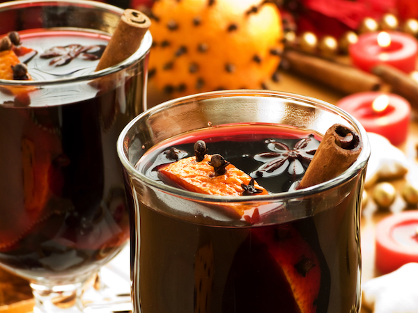 close up of mulled wine in glasses