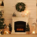 Stylish living room interior with decorated Christmas tree and